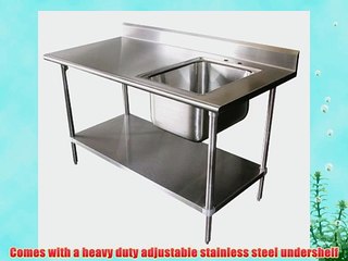 Prep Work Table with Sink 72 X 30 X 35 W5 Backsplash 18 Gauge Stainless Steel Top NSF