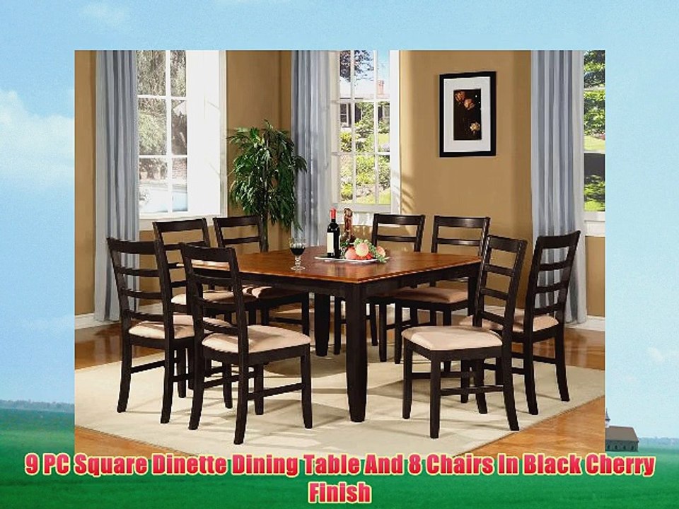 9 PC Square Dinette Dining Table And 8 Chairs In Black Cherry Finish