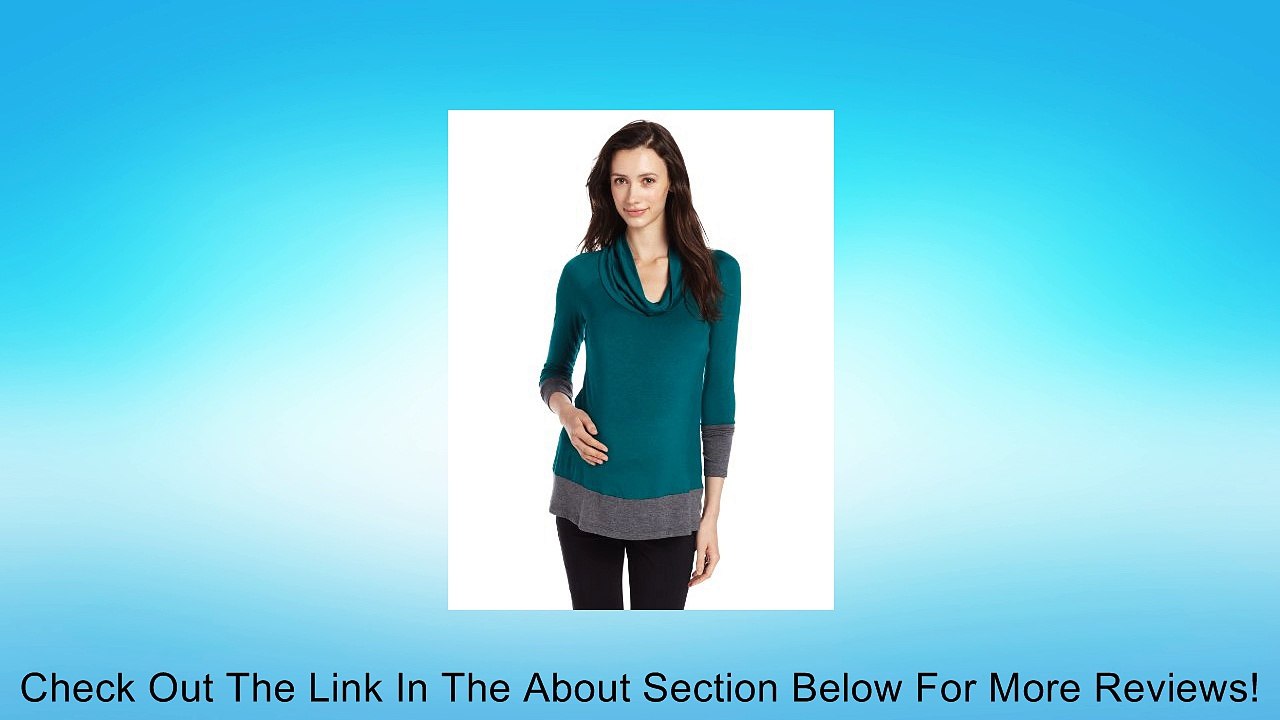 Jules & Jim Women's Maternity Two Tone Cowl Neck Shirt, Verdant/Dark Melange, Large Review