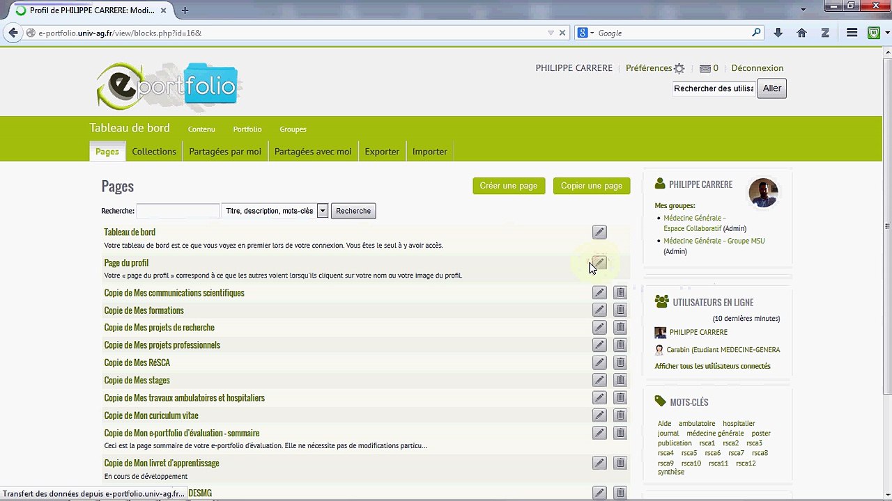 Prise en main du e-portfolio du DUMG Antilles Guyane : régler sa page profil