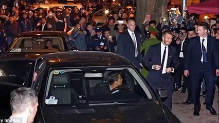 David Beckham causes a frenzy in Vietnam as heads to dinner in a navy blue suit