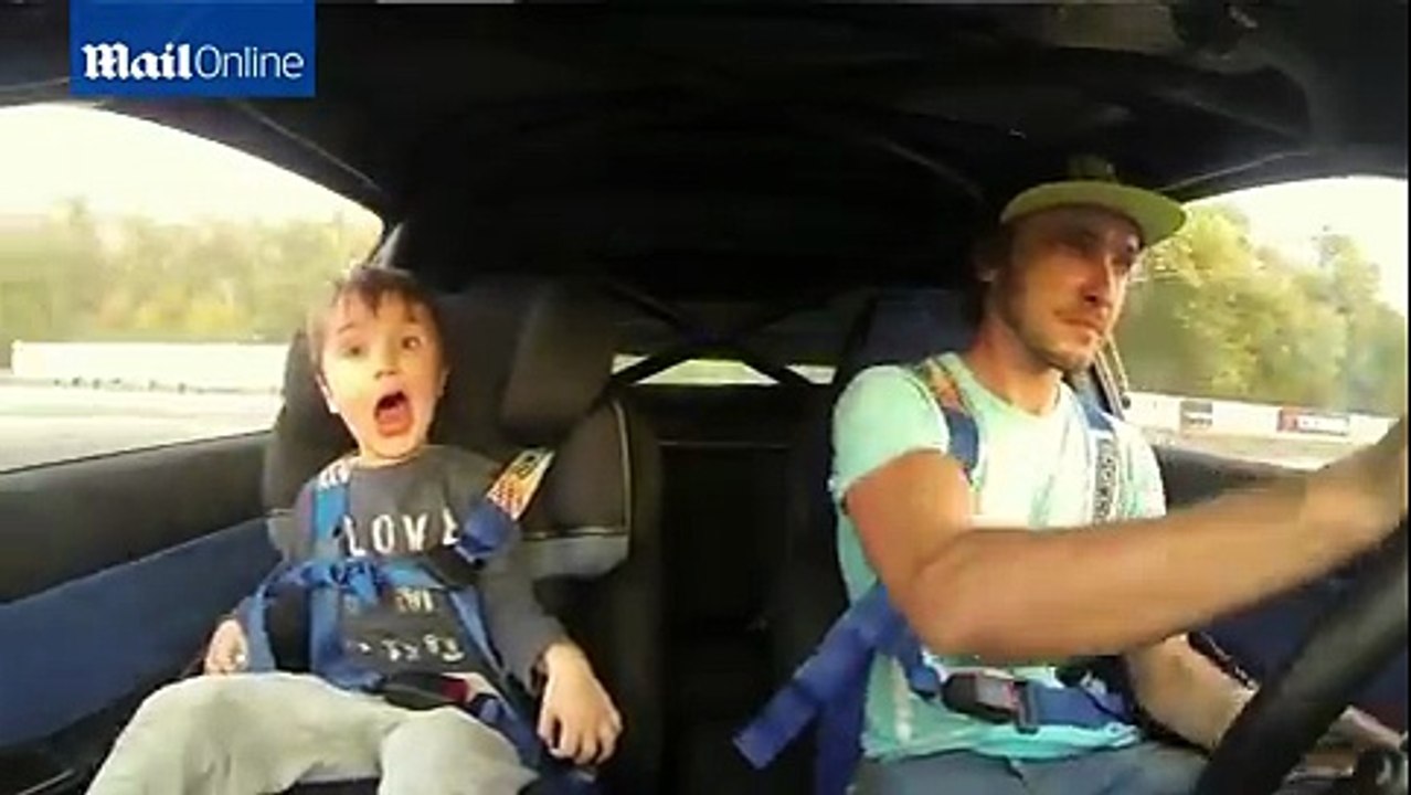 Coolest dad ever Father takes four year-old son drift-driving