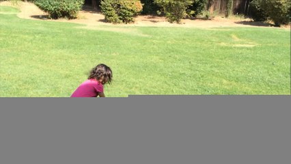 Cute toddler and dog play with water hose