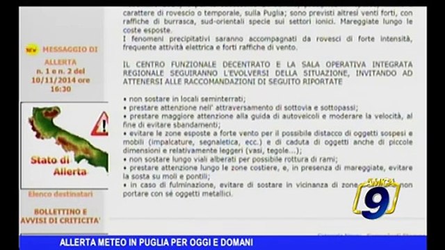 Allerta meteo in Puglia per oggi e domani