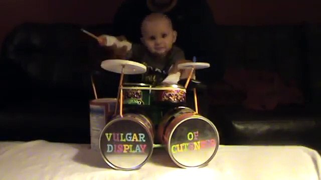 Baby Wyatt plays Drums to heavy metal music Pantera