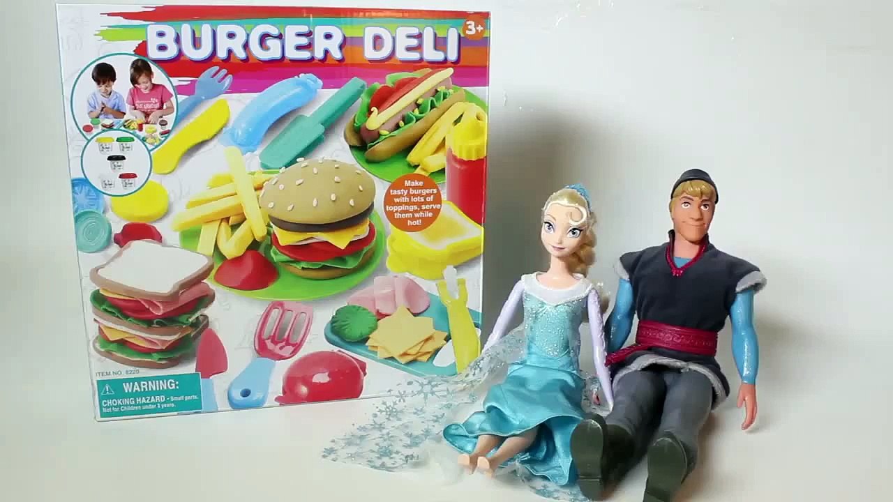Dough Burger Deli Set Frozen How to Make Play Doh  Hamburger Hot Dog French Fries Plastilina