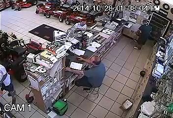 Man trying to steal chainsaw Sticking it Down His Shorts