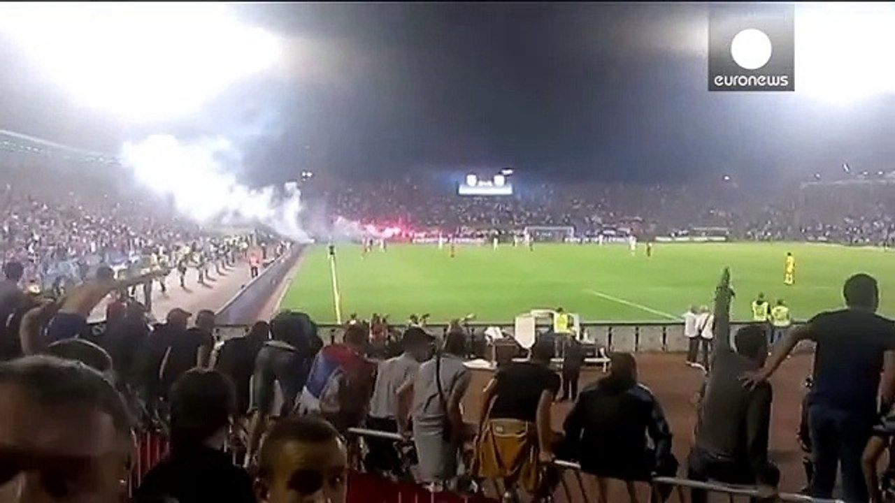Video Drone Stunt Sparks Mass Brawl At Serbia Albania Football Match