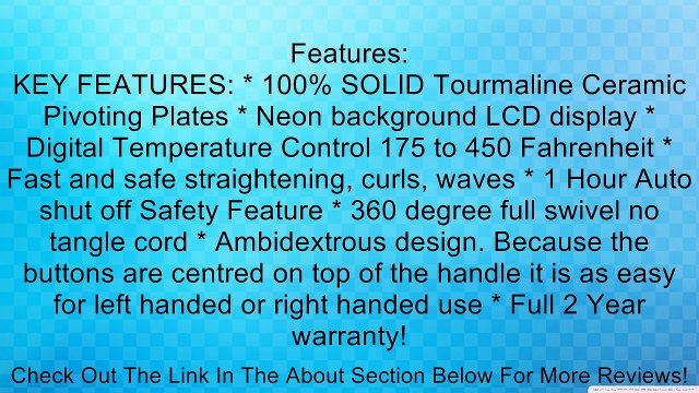 ISA PROFESSIONAL FLAT IRON HAIR STRAIGHTENER DIGITAL 1 TOURMALINE CERAMIC 2 YEAR WARRANTY - Professional Salon Quality 100% Solid Tourmaline Ceramic Pivoting Plates Neon background LCD display Digital Temperature Control 175 to 450 Fahrenheit Fast and Sa
