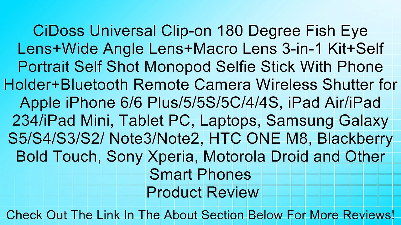 CiDoss Universal Clip-on 180 Degree Fish Eye Lens+Wide Angle Lens+Macro Lens 3-in-1 Kit+Self Portrait Self Shot Monopod Selfie Stick With Phone Holder+Bluetooth Remote Camera Wireless Shutter for Apple iPhone 6/6 Plus/5/5S/5C/4/4S, iPad Air/iPad 234/iPad