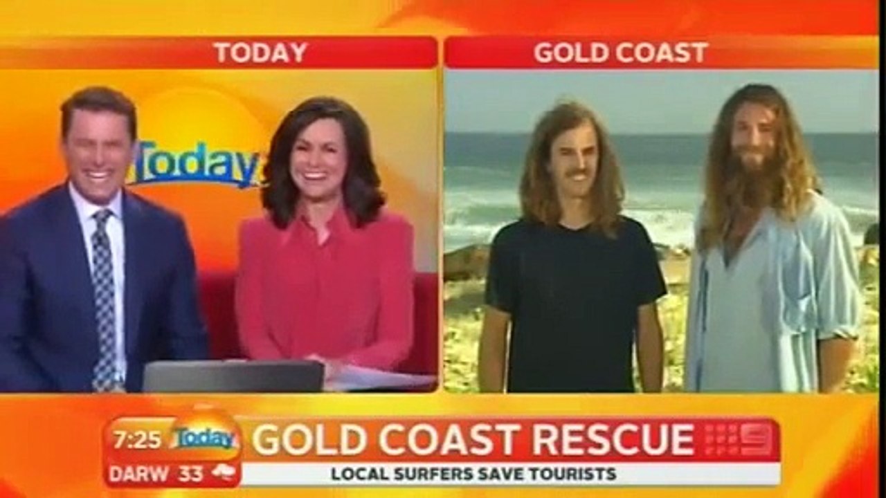 Surfers rescue tourist from drowning, but the interview is the best part