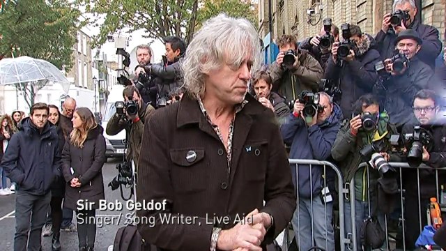 Sir Bob Geldof greets artists at Band Aid 30 recording
