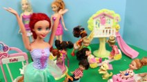Frozen Elsa DOG ATTACK at Barbie Playground Park with Frozen Kids Ariel Mermaid & Princess Anna