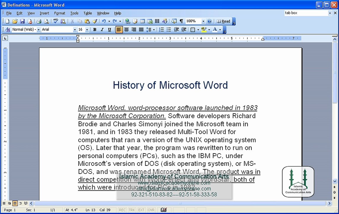00- MS Office 2003 Complete Training by Islamic Academy of Communication Arts