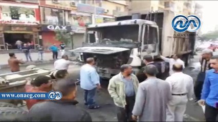 بالفيديو.. حريق سيارة نظافة بمطبعة فيصل