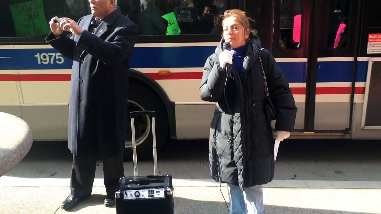 Mrs. Farida Wasti speaking at the protest by FPAC in Front of Consulate General of Pakistan Chicago