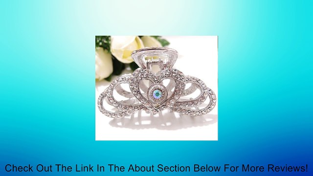 New Heart Whites Rhinestones Crystal Silver Tone Metal hair claws clips Barrett Review