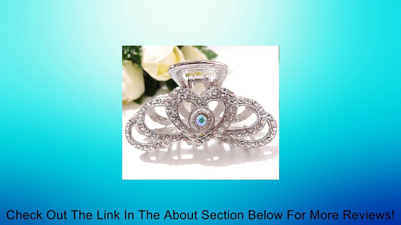 New Heart Whites Rhinestones Crystal Silver Tone Metal hair claws clips Barrett Review