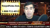 Mississippi St Bulldogs vs. Vanderbilt Commodores Free Pick Prediction NCAA College Football Odds Preview 11-22-2014