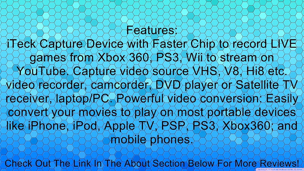 iTeck EasyCap USB 2.0 DC60+ / DC-60+ USB Grabber Video Capturer for Video Game PS3 XBOX 360 / Game Players / DVD / VHS / Camcorde - AV Cables Included Review