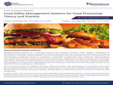 Food safety management systems for food processing: theory and practice - GlobalCompliancePanel
