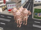 Giant Half-Bird Men Dance in City