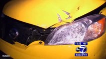 Exploding Manhole Cover Strikes Taxi In NYC