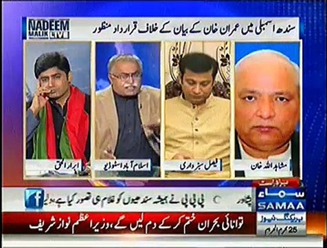 Nadeem Malik Live (Sindh Assembly May Imran Khan Kay Bayan Kay Khilaf Qarar Dar Manzor) - 19th November 2014