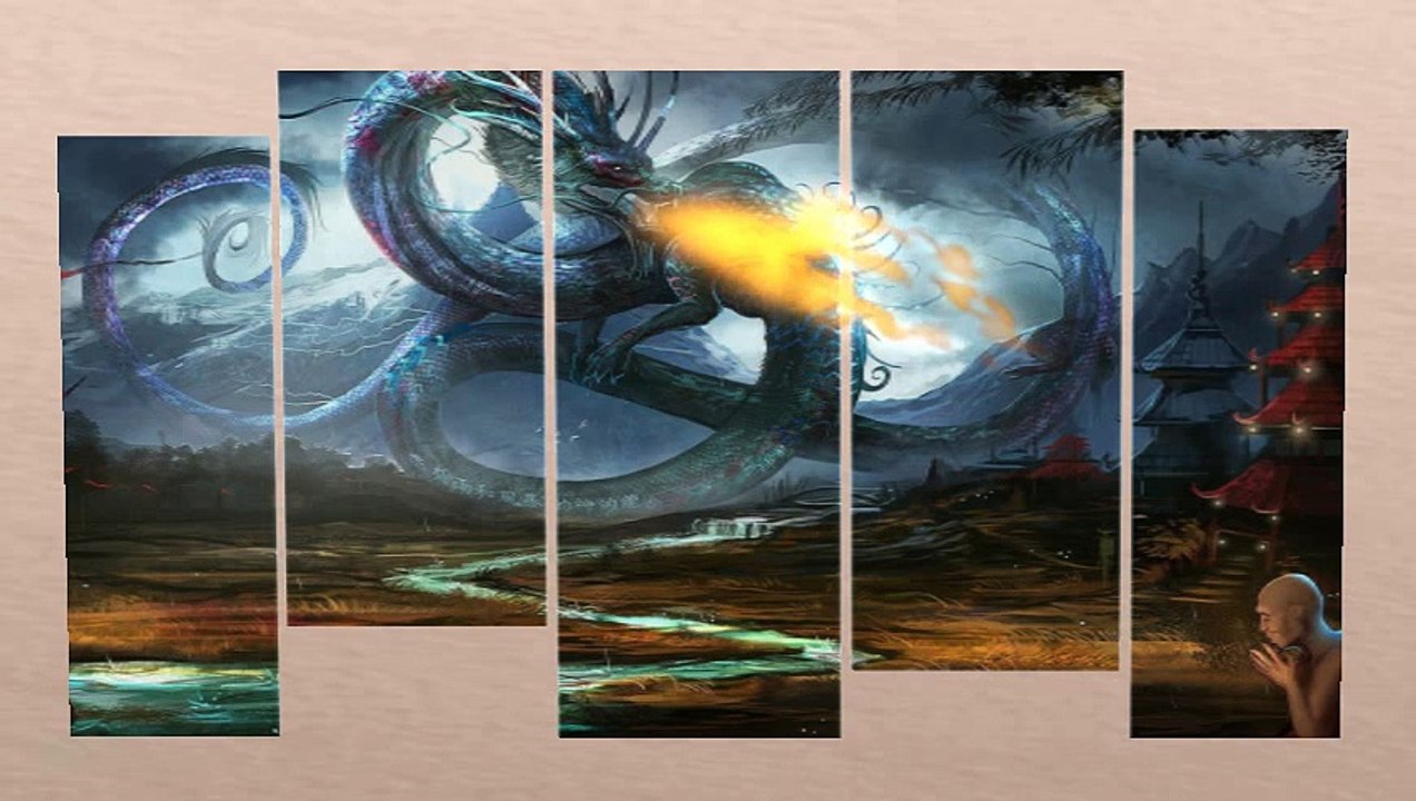 tableau dragon et flammes