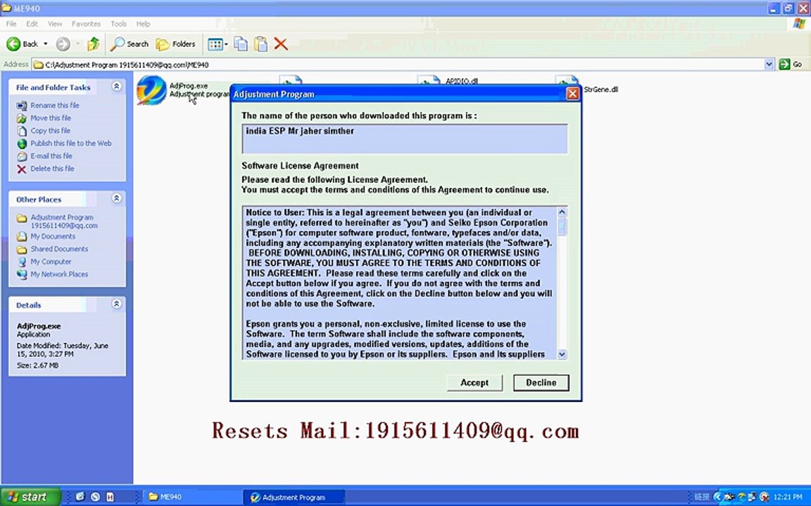 RESET EPSON Resets ME940 Adjustment Program resetter