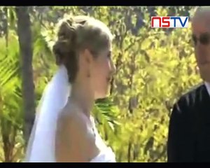 Bride falls into swimming pool !