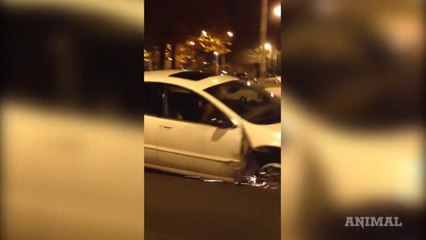 Un conducteur débile roule sur 3 roues... Oui, il en a perdu une en route!