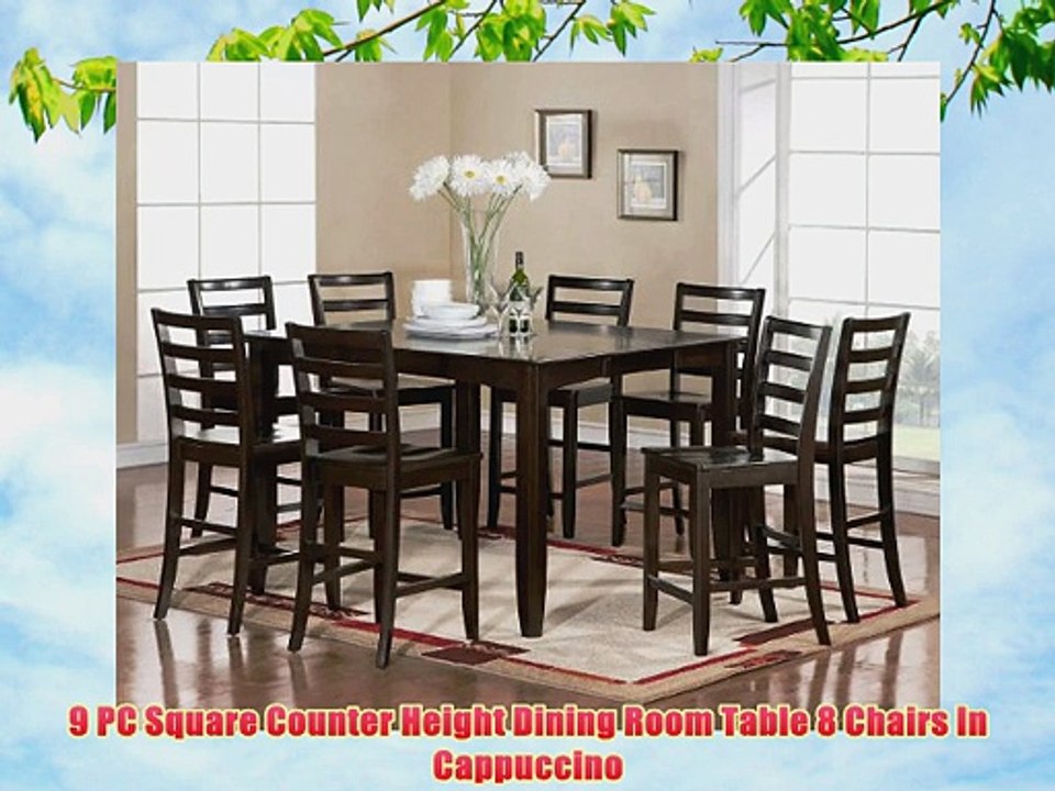 9 PC Square Counter Height Dining Room Table 8 Chairs In Cappuccino