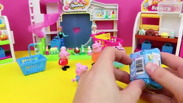 Peppa Pig Shopkins Surprise Basket with Disney Frozen Elsa and Anna and Daddy Pig Open Shopkins