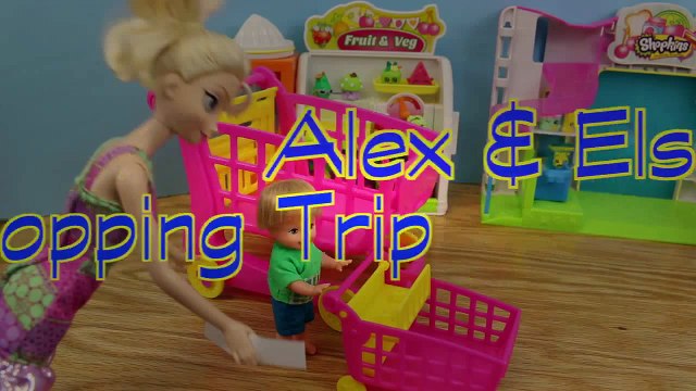 Frozen Disney Elsa and Shopkins with Frozen Kids Alex Shopping Cleans Barbie Bathroom for Shopkins