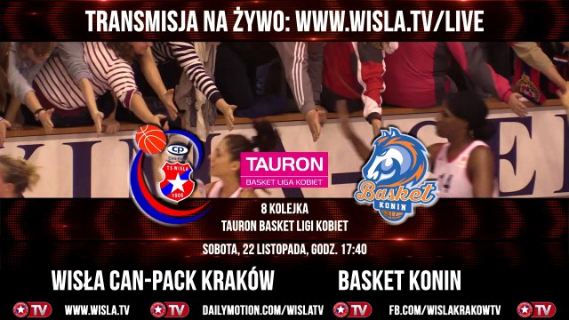 wisla.tv/live => Wisła Can-Pack Kraków - Basket Konin (na żywo)