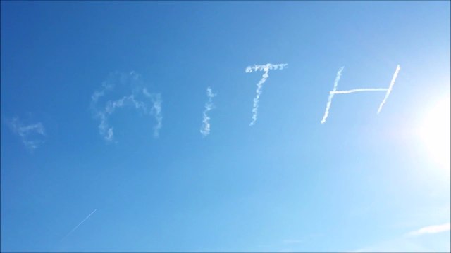 MASSIVE CHEMTRAILS. PILOT WRITES THE WORD FAITH ABOVE MY HOUSE.