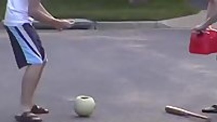Ever wondered what happens when you hit a flaming melon with a baseball bat