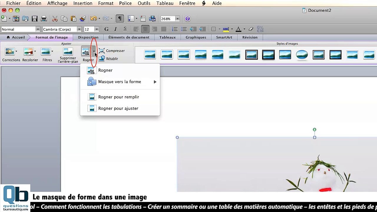 Le masque de forme dans une image sous Word