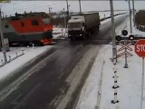 Scary Crash Two Trains Tear Truck in Russia