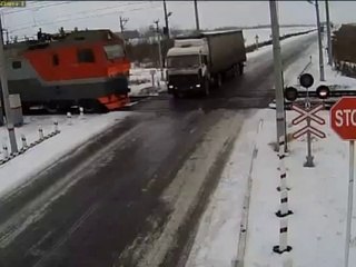 Scary Crash Two Trains Tear Truck in Russia