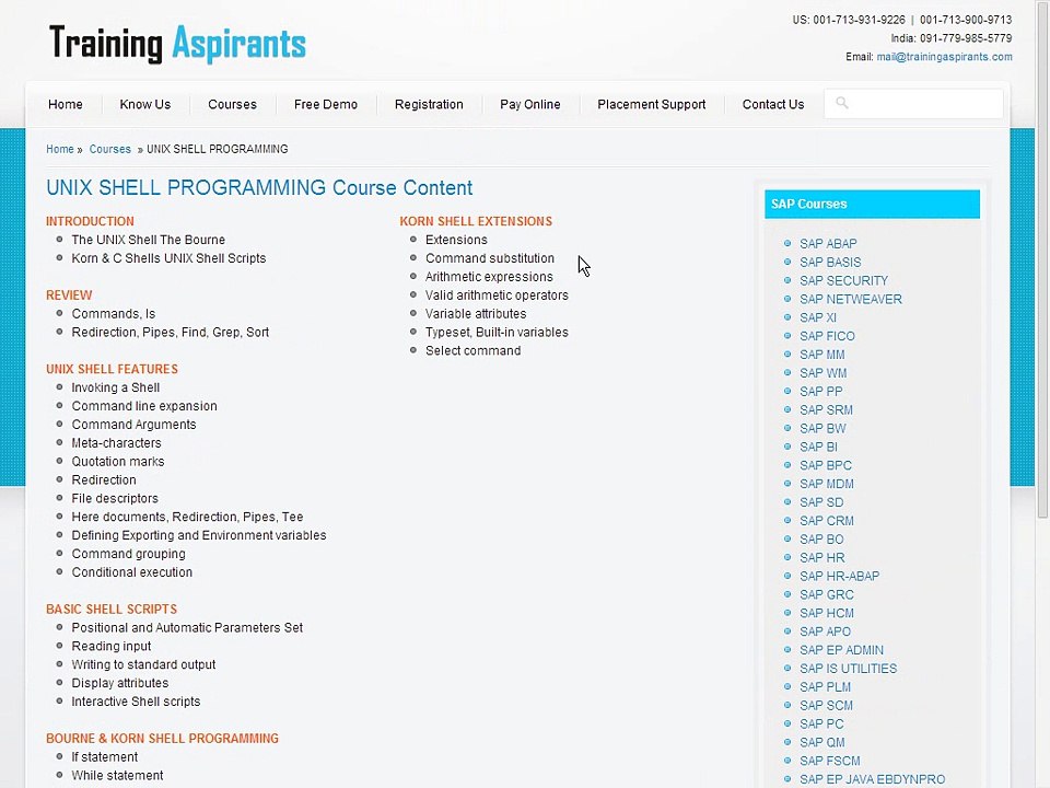 UNIX Shell Scripting Course Content - UNIX Shell Scripting Online Training and Placement