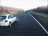 Crazy but so lucky car driver looses control of his vehicle on highway...