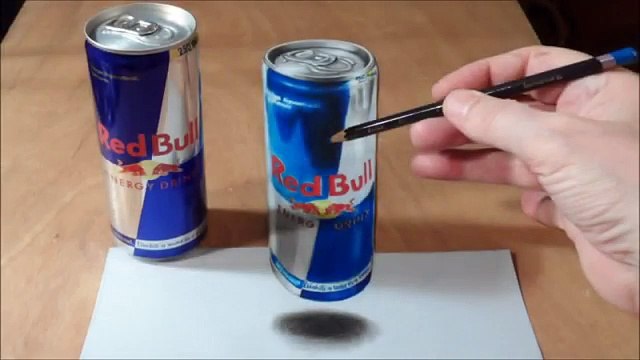 Anamorphic Illusion, Drawing 3D Levitating Red Bull Can