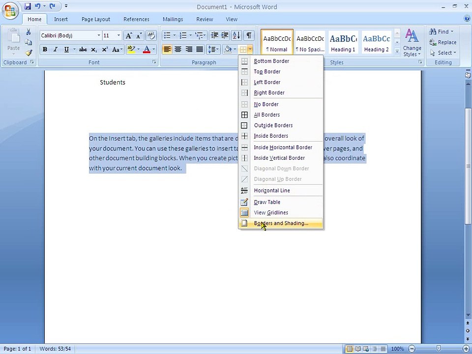 microsoft office word borders and shadings in urdu part 005