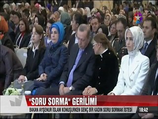 Ayşenur İslam konuşurken genç bir kadın soru sormak istedi ama