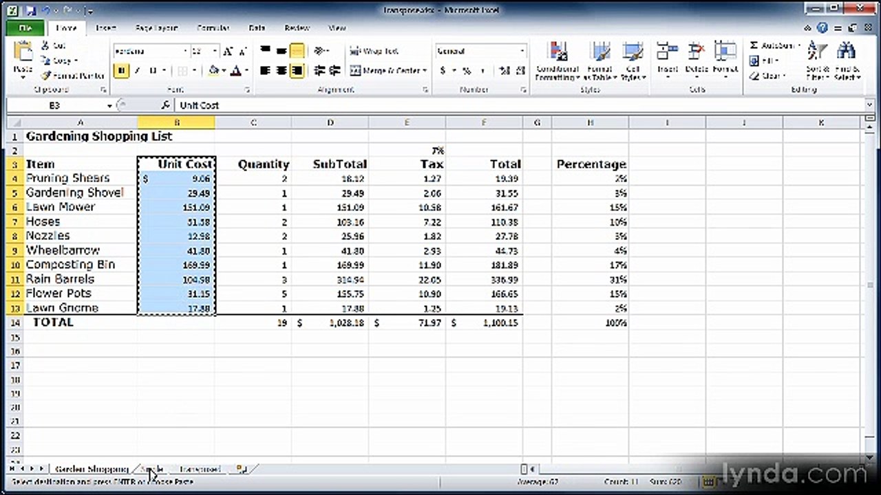 Excel essential 2010 lecture 30 transpose Rows