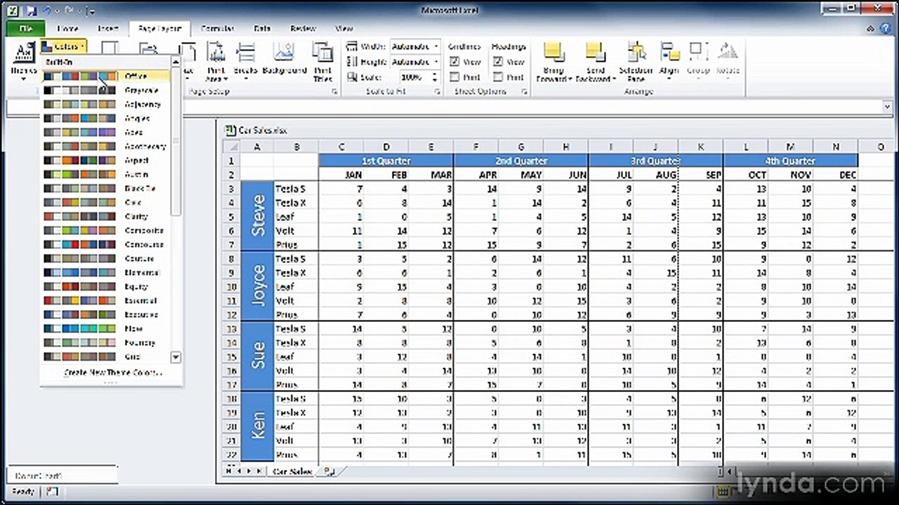 Excel essential 2010 lecture 33 color Themes