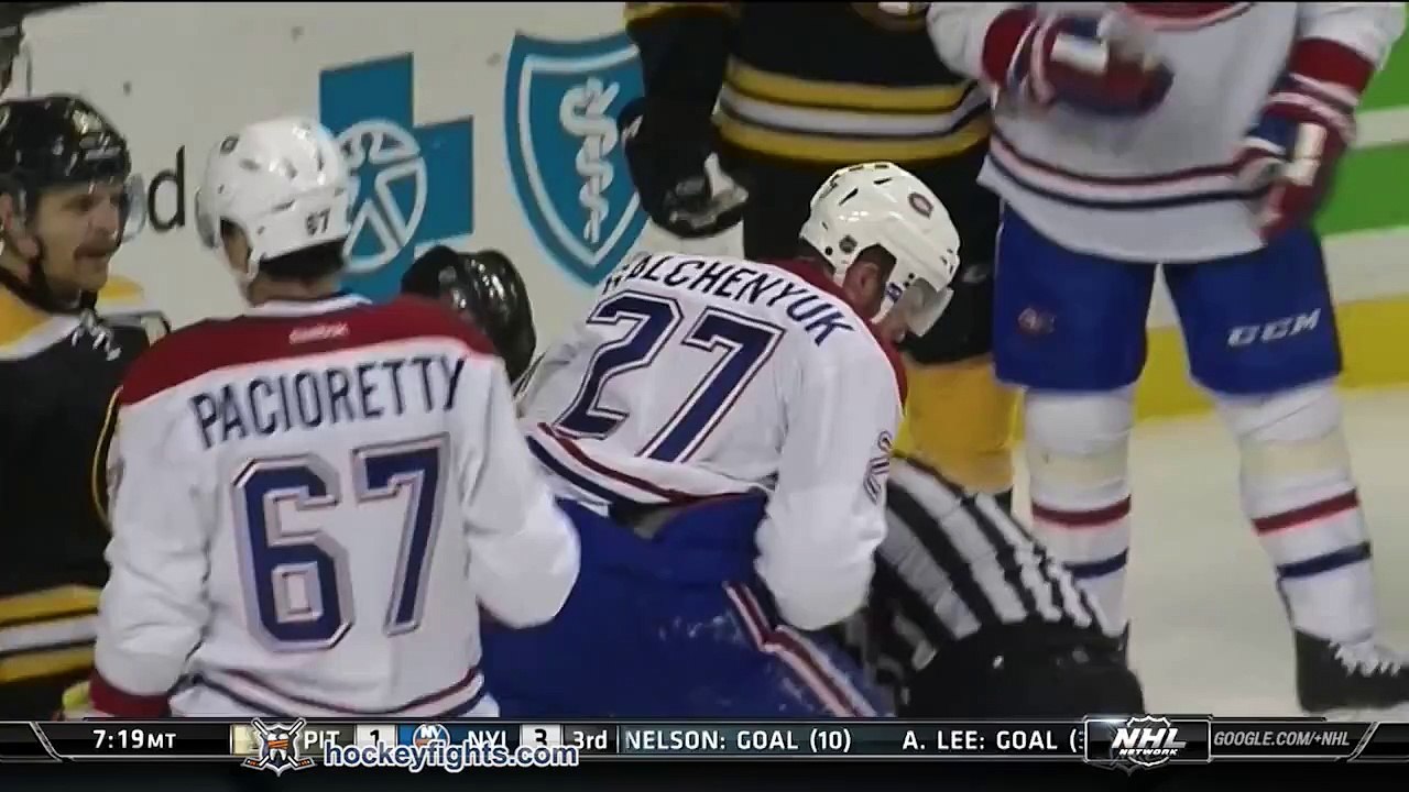 Violent Hockey brawl : Alex Galchenyuk vs Torey Krug from the Montreal Canadiens at Boston Bruins game on Nov 22, 2014.