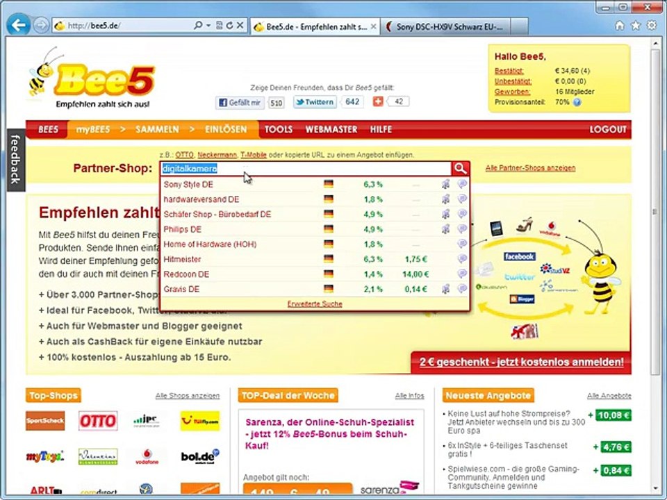Mit Bee5 Shops und Produkte empfehlen-SD
